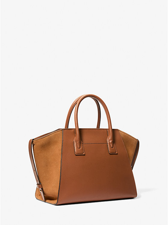 MICHAEL KORS AVRIL 35F4G4VS3L LG TZ SATCHEL LEATHER LUGGAGE BROWN